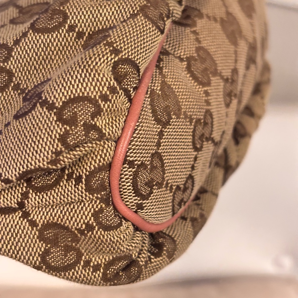 GUCCI GG Beige & Pink Monogram Mini Pochette Shoulder Bag LIKE NEW - Picture 7 of 12